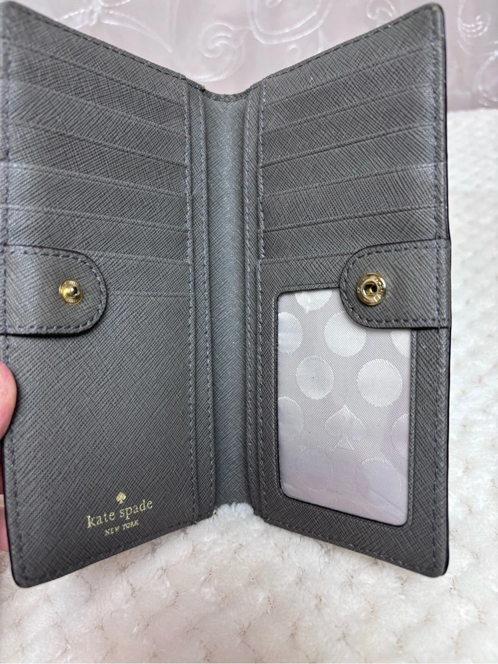 Kate Spade Stacey Wallet Saffiano Gray Leather Bi-Fold